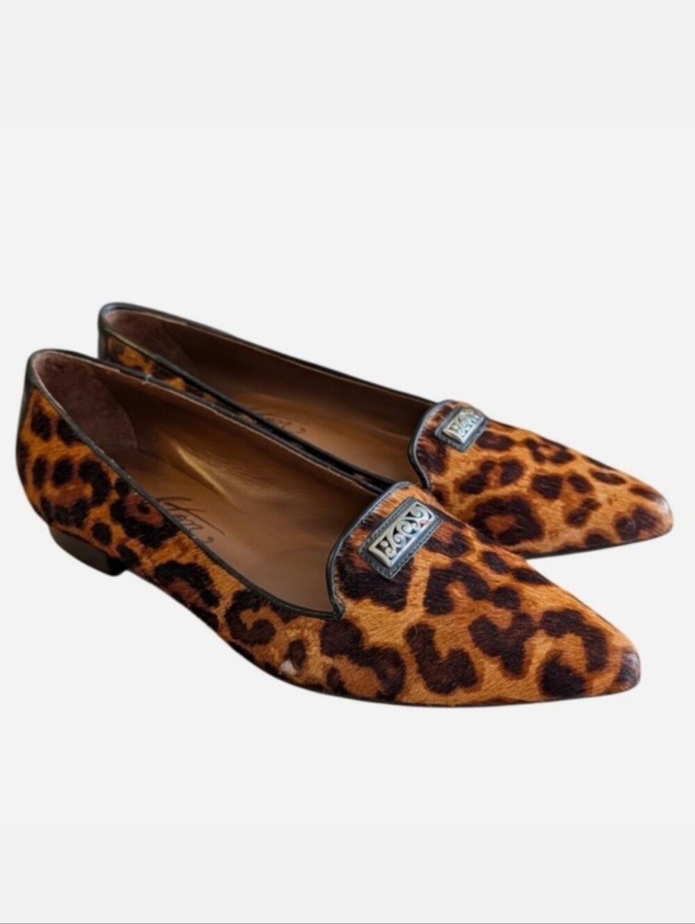 Brighton Eve Leopard Calf Hair Pointed Toe Loafer Flats Size 9